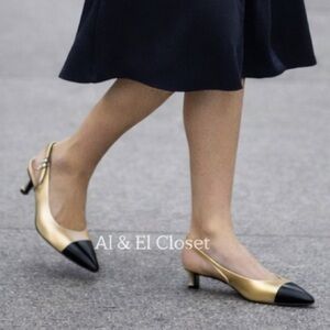 Naturalizer Wide Width Slingback Heels Size 7W Gold Black Pointed Toe NIB